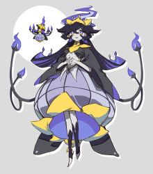 Rule 34 | 1girl, absurdres, chandelure, creatures (company), dress, female focus, fire, fusion, game freak, gen 5 pokemon, highres, lilligant, multicolored eyes, nintendo, pale skin, pam xo01, personification, pokemon, purple eyes, solo, yellow eyes