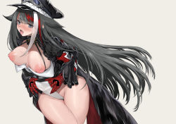 Rule 34 | 1girl, ahegao, azur lane, black hair, blue eyes, blush, breasts, commentary request, deutschland (azur lane), fang, frontal wedgie, goggles, goggles on headwear, grey background, hat, highres, large breasts, leotard, leotard lift, lifted by self, long hair, long sleeves, looking at viewer, mechanical hands, mechanical parts, multicolored hair, nipples, nose blush, open mouth, peaked cap, red hair, resolution mismatch, simple background, solo, source larger, streaked hair, sweat, takeakigaku, tongue, tongue out, very long hair, wedgie, white hair, white leotard