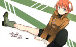 Rule 34 | 1girl, animal ears, bike shorts, blue eyes, boots, em (totsuzen no hakike), isabelle du monceau de bergendal, noble witches, orange hair, short hair, sitting, smile, solo, spread legs, stretching, strike witches, world witches series