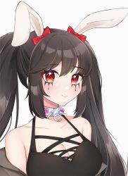 Rule 34 | animal ears, ayuu chii, breasts, brown hair, choker, collar, highres, indie virtual youtuber, long hair, looking at viewer, pale skin, rabbit ears, rabbit girl, rainimie, red eyes, solo, spiked collar, spikes, tank top, twintails, virtual youtuber