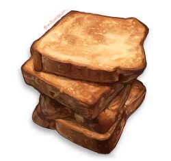 Rule 34 | artist name, bread, bread slice, food, food focus, highres, mitomaton, no humans, original, realistic, simple background, stack, still life, toast, twitter username, white background