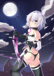 Rule 34 | 1girl, absurdres, arm belt, bandaged arm, bandages, black panties, butt crack, dagger, dual wielding, facial scar, fate/apocrypha, fate/grand order, fate (series), full moon, gloves, green eyes, highres, holding, holding knife, jack the ripper (fate/apocrypha), knife, lowleg, lowleg panties, moon, night, night sky, outdoors, panties, reverse grip, scar, scar across eye, scar on cheek, scar on face, shoulder tattoo, single glove, sky, solo, star (sky), star (symbol), starry sky, tattoo, underwear, weapon, white hair