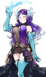Rule 34 | 1girl, bad id, bad twitter id, breasts, brighid (xenoblade), collarbone, closed eyes, fire, gloves, long hair, madanai (morisumeshi), nintendo, panties, purple hair, simple background, smile, solo, sword, underwear, weapon, white background, xenoblade chronicles (series), xenoblade chronicles 2, xenoblade chronicles (series), xenoblade chronicles 2