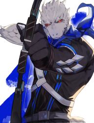 Rule 34 | 1boy, aiming, aiming at viewer, arknights, arrow (projectile), axianorange, black coat, blue scarf, bow (weapon), chinese commentary, closed mouth, coat, colored sclera, commentary request, fangs, fangs out, furry, furry male, highres, holding, holding arrow, holding bow (weapon), holding weapon, lizard tail, looking at viewer, male focus, rangers (arknights), red sclera, reptile boy, scarf, tail, weapon, white background, yellow eyes