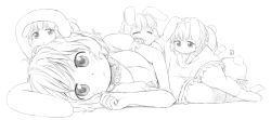 Rule 34 | 1girl, :&lt;, = =, animal ears, bad id, bad pixiv id, rabbit, rabbit ears, chibi, child, female focus, greyscale, inaba tewi, looking at viewer, lying, monochrome, multiple persona, nagian, on side, short hair, sketch, solo, tail, touhou, triplets