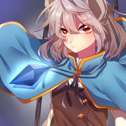 Rule 34 | 1girl, animal ears, capelet, dowsing rod, glowing, grey hair, grey vest, highres, jewelry, long sleeves, looking at viewer, mouse ears, nazrin, pendant, red eyes, renka (sutegoma25), shirt, solo, touhou, white shirt