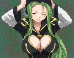 Rule 34 | 1girl, breasts, cleavage, closed eyes, colorized, eden&#039;s zero, gaston18, green hair, highres, large breasts, long hair, mashima hiro, solo, witch (eden&#039;s zero)
