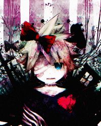 Rule 34 | 1boy, bad id, bad pixiv id, blonde hair, cross, faux traditional media, graveyard, green eyes, halloween, heart, house, injury, kagamine len, male focus, ribbon, short hair, solo, speed painting, stitches, tadano shiroko, vocaloid