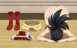 Rule 34 | 1girl, absurdres, all fours, black hair, boku no hero academia, boots, breast press, breasts, unworn clothes, completely nude, dogeza, face down, felipe godoy, full body, highres, large breasts, naked dogeza, nude, on floor, ponytail, red footwear, unworn shirt, shoes, unworn shoes, skirt, unworn skirt, solo, top-down bottom-up, yaoyorozu momo