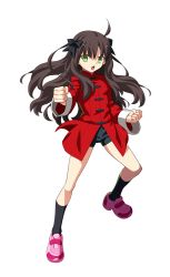 Rule 34 | 1girl, ahoge, arima miyako, black bow, black shorts, black socks, bow, brown hair, chinese clothes, commentary request, full body, green eyes, hair bow, highres, long hair, long sleeves, melty blood, melty blood: type lumina, official art, pink footwear, shoes, short shorts, shorts, sneakers, socks, solo, standing, takeuchi takashi, tangzhuang, tsukihime, tsukihime (remake)