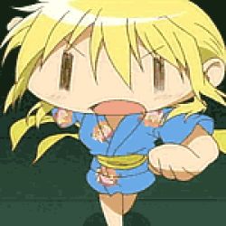 Rule 34 | animated, animated gif, blonde hair, bouncing breasts, breasts, hidamari sketch, japanese clothes, kimono, lowres, miyako (hidamari sketch), running, tagme