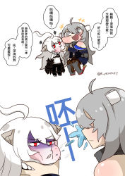 Rule 34 | +++, 2girls, ahoge, commentary, dark persona, dated, english commentary, grey hair, hi ye, highres, horns, kantai collection, multiple girls, new battleship princess, pale skin, red eyes, shaded face, spitting, translated, washington (kancolle), white hair