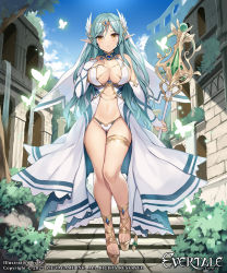 Rule 34 | 1girl, bare shoulders, bird, blue butterfly, blue hair, blue sky, blush, breasts, bug, butterfly, butterfly hair ornament, cleavage, cloud, copyright name, day, evertale, full body, hair ornament, hand on own chest, high heels, holding, insect, jewelry, large breasts, long hair, looking at viewer, navel, open mouth, outdoors, pointy ears, sky, smile, solo, staff, thighs, tree, underwear, watermark, xe (execut3r), yellow eyes
