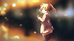 Rule 34 | 10s, 1girl, alice cartelet, bad id, bad pixiv id, black thighhighs, blonde hair, blue eyes, blurry, bokeh, breath, coat, depth of field, from behind, highres, kin-iro mosaic, long hair, looking back, nitro (mugityaoisii), open mouth, running, shoes, skirt, smile, solo, thighhighs, twintails, zettai ryouiki