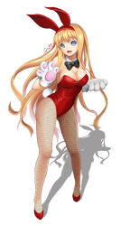 Rule 34 | 1girl, animal ears, animal hands, bow, bowtie, breasts, chobi (penguin paradise), cleavage, commentary request, covered navel, detached collar, fake animal ears, fake tail, fishnet pantyhose, fishnets, gloves, highres, large breasts, leotard, long hair, original, pantyhose, paw gloves, playboy bunny, rabbit ears, rabbit tail, shadow, solo, tail, very long hair