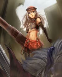 Rule 34 | 10s, 1girl, alisa ilinichina amiella, blue eyes, boots, breasts, cabbie hat, elbow gloves, fingerless gloves, gloves, god eater, gun, hat, huge weapon, long hair, md5 mismatch, medium breasts, navel, nyaasora, pantyhose, plaid, silver hair, skirt, solo, suspender skirt, suspenders, thigh boots, thighhighs, underboob, weapon