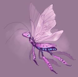 Rule 34 | antennae, blue eyes, bug, clouded-3d, faerie neopet, flying, from side, neopets, no humans, profile, purple background, purple theme, ruki (neopets), solo