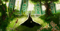 Rule 34 | 1other, back, black robe, bug, butterfly, commentary, english commentary, full body, grass, highres, im (one piece), indoors, insect, instagram logo, instagram username, kaojenn, on grass, one piece, photoshop (medium), robe, scenery, signature, silhouette, solo, sword, tree, twitter logo, twitter username, weapon, window