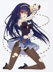 Rule 34 | &gt;:o, 10s, 1girl, :o, absolute duo, absurdres, arm up, armpits, asaba yuu, black panties, blue hair, blush, bow, breasts, brown pantyhose, chain, covered erect nipples, crystal, fighting stance, frills, full body, hair between eyes, hair bow, hairband, headband, high heels, highres, holding, impossible clothes, impossible shirt, kneeling, kusarigama, lace, large breasts, legs, long hair, long sleeves, lowleg, lowleg panties, mary janes, miniskirt, official art, open mouth, orange eyes, panties, panties under pantyhose, pantyhose, petticoat, pinstripe pattern, scan, school uniform, see-through, shirt, shoes, sickle, side-tie panties, sideboob, simple background, skirt, solo, spread legs, striped, tachibana tomoe, tachibana tomoe (absolute duo), thighband pantyhose, torn clothes, torn pantyhose, torn shirt, underwear, v-shaped eyebrows, very long hair, weapon, white background