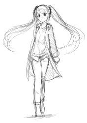 Rule 34 | 1girl, absurdres, bad id, bad pixiv id, greyscale, hatsune miku, highres, kazenoko, long hair, monochrome, simple background, sketch, smile, solo, twintails, very long hair, vocaloid, white background
