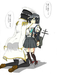 Rule 34 | 10s, 2girls, absurdres, asashio (kancolle), blood, bra, breasts, female admiral (kancolle), female focus, fumotewi, hat, highres, hug, kantai collection, long hair, multiple girls, tears, thighhighs, torn clothes, translation request, underwear, white background