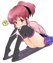 Rule 34 | 10s, 1girl, aino megumi, bad id, bad pixiv id, body exploration, feet, happinesscharge precure!, highres, legs, panties, panty pull, pink eyes, pink hair, ponytail, precure, pussy juice, sekihan, short hair, solo, thighhighs, underwear