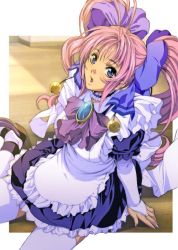 Rule 34 | 1girl, apron, bad id, bad pixiv id, blue eyes, bridal gauntlets, choker, homare (fool&#039;s art), looking up, maid, maid apron, original, pink hair, solo, thighhighs, twintails