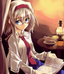 Rule 34 | 1girl, alice margatroid, bad id, bad pixiv id, bespectacled, blonde hair, blue eyes, book, capelet, female focus, glasses, hairband, matsuyama nozomu, necktie, open book, reading, short hair, sitting, solo, touhou