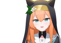 1girl animal_ears black_veil blue_archive blue_eyes braid cat_ears highres long_hair looking_at_viewer mari_(blue_archive) orange_hair school_uniform serafuku simple_background single_braid solo veil watakaze white_background