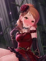 Rule 34 | 10s, 1girl, bare shoulders, bdsm, blush, bondage, bound, bow, breasts, brown eyes, choker, collarbone, crying, cum, cumdrip, derivative work, dress, earrings, elbow gloves, embarrassed, flower, formal, gloves, hair flower, hair ornament, hojo karen, idolmaster, idolmaster cinderella girls, idolmaster cinderella girls starlight stage, jewelry, large breasts, lips, looking at viewer, necklace, orange hair, parted bangs, ray-k, red dress, red flower, red rose, ribbon, rose, short hair, solo, sweat, tears, third-party edit, thorns, yellow eyes