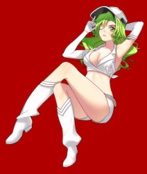 Rule 34 | 1girl, bleach, bleach: sennen kessen-hen, boots, breasts, candice catnipp, center opening, cleavage, crossed legs, full body, gloves, green eyes, green hair, hat, large breasts, long hair, matching hair/eyes, military, military hat, military uniform, one eye closed, red background, simple background, sitting, solo, uniform, white footwear, yaka (kk1177)