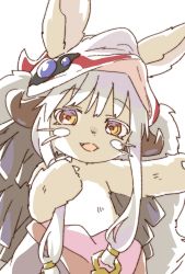 Rule 34 | 1other, :3, animal ears, body fur, furry, highres, looking at viewer, made in abyss, namori, nanachi (made in abyss), open mouth, solo, white hair, yellow eyes
