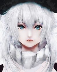 Rule 34 | 10s, 1girl, abyssal ship, blue eyes, expressionless, eyelashes, eyeshadow, hair between eyes, headgear, kantai collection, lips, lipstick, looking at viewer, magai akashi, makeup, pale skin, portrait, realistic, red lips, silver hair, simple background, solo, white background, wo-class aircraft carrier