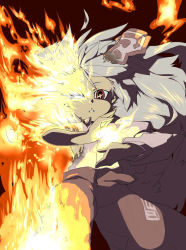 Rule 34 | 1girl, anime coloring, bad id, bad pixiv id, explosion, female focus, fire, fujiwara no mokou, highres, ogihara mach, one-eyed, solo, torn clothes, touhou