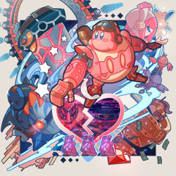 Rule 34 | 2girls, 4boys, absurdres, banknote, blue eyes, business suit (kirby), closed eyes, colored skin, dark matter (kirby), diamond (shape), feathers, gem, glef life, goggles, goggles on head, heart, highres, king dedede, kirby, kirby: planet robobot, kirby (series), max profitt haltmann, mecha knight, meta knight, money, multiple boys, multiple girls, nintendo, non-humanoid robot, pink skin, queen sectonia, red gemstone, robobot armor, robot, sphere doomer, star (symbol), star dream, susie (kirby), v-shaped eyebrows, white background, white feathers
