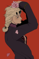 Rule 34 | 1boy, blonde hair, blue eyes, braid, bug, flower, giorno giovanna, highres, insect, jojo no kimyou na bouken, jonya, ladybug, male focus, muted color, petals, pink flower, pink rose, rose, solo, vento aureo