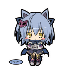 Rule 34 | 1girl, animal ears, bad id, bad pixiv id, blue gloves, blue hair, blue ribbon, blue wings, blush stickers, boots, character request, chibi, closed mouth, emil chronicle online, fishnet thighhighs, fishnets, full body, gloves, grey footwear, grey leotard, hair between eyes, hair ribbon, leotard, long hair, looking at viewer, low wings, mask, mask on head, ri-net, ribbed leotard, ribbon, simple background, solo, standing, thighhighs, translated, white background, wings, yellow eyes