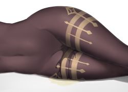Rule 34 | 1girl, bodystocking, cameltoe, cleft of venus, close-up, covered navel, ganyu (genshin impact), genshin impact, highres, lying, on side, pee, peeing, peeing self, simple background, skin tight, solo, stomach, thighs, wet, wet clothes, wet pantyhose, white background, z282g