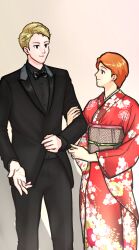 Rule 34 | 1boy, 1girl, couple, digimon, flower, highres, husband and wife, ishida yamato, japanese clothes, kimono, takenouchi sora