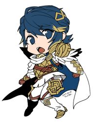 Rule 34 | 1boy, alfonse (fire emblem), armor, artist name, blue eyes, blue hair, boots, cape, chibi, dated, fire emblem, fire emblem heroes, full body, gradient hair, looking at viewer, male focus, multicolored hair, nintendo, scale armor, simple background, solo, white background, white cape, yurige