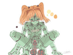 Rule 34 | 1girl, anus, arm support, barefoot, blush, bodypaint, breasts, clenched teeth, clitoris, closed eyes, color guide, colored skin, egg, egg laying, female goblin, for sale, goblin, green skin, jajala, monster girl, nipples, nude, orange hair, price tag, prolapse, pussy, rectal prolapse, slave, small breasts, solo, spread legs, squatting, tears, teeth, translated, twintails, uncensored