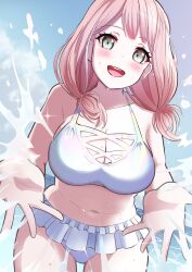 Rule 34 | 1girl, absurdres, artist request, bang dream!, highres, looking at viewer, medium hair, open mouth, pink hair, smile, solo, swimsuit, uehara himari