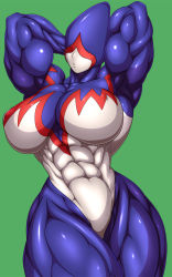 Rule 34 | 1girl, abs, arms up, black widow (muscle bomber), breasts, capcom, highres, mask, muscle bomber, muscular, ren (tainca2000), thick thighs, thighs