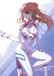 Rule 34 | 1girl, artist request, blue eyes, blush, bodysuit, breasts, brown hair, covered navel, cowboy shot, dutch angle, evangelion: 3.0+1.0 thrice upon a time, eyepatch, gloves, hair ornament, highres, long hair, looking at viewer, medium breasts, neon genesis evangelion, one eye covered, parted lips, plugsuit, rebuild of evangelion, shiny clothes, shiny skin, skin tight, solo, souryuu asuka langley, twintails, two side up, very long hair, white bodysuit, white gloves, wind