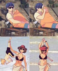 2boys 2girls ankle_grab beach beach_chair bikini black_bikini black_shorts blanket blonde_hair blue_hair blue_shorts breasts brown_hair child closed_eyes closed_mouth cup disposable_cup drink drinking_straw father_and_daughter highres human_vs_asgard_(meme) kagamine_len kagamine_rin kaito_(vocaloid) kiss kissing_forehead large_breasts leg_grab lifting_person medium_hair meiko_(vocaloid) meme mother_and_son multicolored_bikini multicolored_clothes multiple_boys multiple_girls multiple_views navel outdoors photo-referenced photo_background red_bikini shirt short_hair shorts sleeping stomach sunglasses swimsuit t-shirt two-tone_bikini two-tone_shorts upside-down vocaloid water yellow_shorts yen-mi