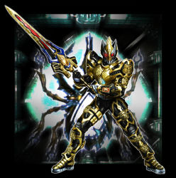 Rule 34 | 1boy, armor, bad id, bad pixiv id, gold armor, highres, holding, holding sword, holding weapon, kamen rider, kamen rider blade, kamen rider blade (series), male focus, md5 mismatch, solo, sword, torakyon, weapon