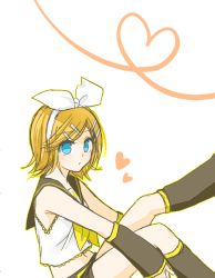 Rule 34 | 1girl, blonde hair, blue eyes, heart, heart of string, kagamine rin, looking at viewer, nyakelap, short hair, simple background, solo, vocaloid, white background