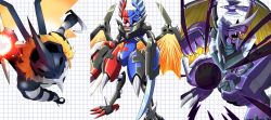 Rule 34 | blonde hair, chaosgrimmon, digimon, exogrimmon, grimmon, robot, sharp teeth, tail, teeth, wings