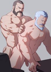 Rule 34 | 2boys, abs, anal, beard, buzz cut, censored, character request, completely nude, couple, erection, facial hair, hair strand, hand on another&#039;s shoulder, highres, large pectorals, male focus, male penetrated, male pubic hair, mature male, mosaic censoring, multiple boys, muscular, muscular male, mustache, navel, navel hair, nipples, nude, old, old man, overwatch, overwatch 1, pectorals, penis, pubic hair, reinhardt (overwatch), ryker, scar, scar across eye, scar on face, sex, short hair, stomach, thick thighs, thighs, very short hair, white hair, yaoi