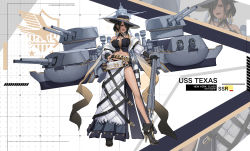 Rule 34 | 1girl, :d, anchor symbol, ankle boots, artist name, azur lane, bare legs, bare shoulders, belt, belt buckle, black footwear, black gloves, black hair, black hat, black panties, black shirt, boots, breasts, brown eyes, buckle, character name, cleavage, commentary, cowboy hat, crop top, dark-skinned female, dark skin, dishwasher1910, earrings, elbow gloves, english commentary, english text, frilled sleeves, frills, full body, glint, gloves, gun, hair bun, hair over one eye, hand on own hip, hat, high heel boots, high heels, highres, holder, holding, holding gun, holding weapon, jewelry, large breasts, long hair, long legs, long skirt, long sleeves, looking at viewer, machinery, mast, midriff, multicolored hair, navel, off shoulder, open mouth, original, panties, rigging, shirt, short hair, shotgun, side slit, single glove, single hair bun, skirt, sleeveless, sleeveless shirt, smile, solo, standing, star (symbol), stomach, stud earrings, sun hat, texas (dishwasher1910), thighs, turret, two-tone hair, underwear, v-shaped eyebrows, weapon, white skirt